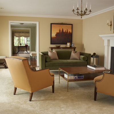 Elegant living room photo in New York with beige walls
