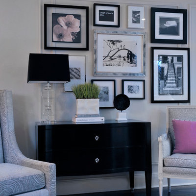 Living room - mid-sized traditional formal and enclosed living room idea in New York with gray walls