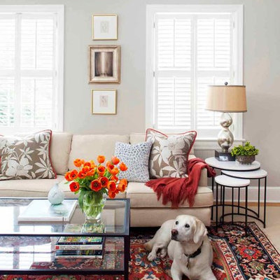 Elegant living room photo in Atlanta with gray walls