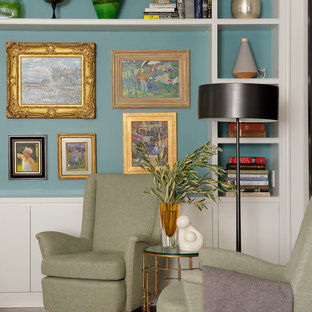 Inspiration for a timeless beige floor living room remodel in Los Angeles with blue walls