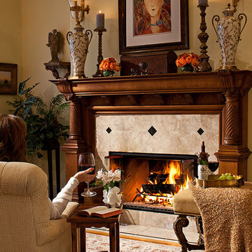 Traditional Living Room with Antique Oak Mantel