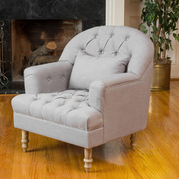 Traditional Living Space Featuring Grey Fabric Accent Chair
