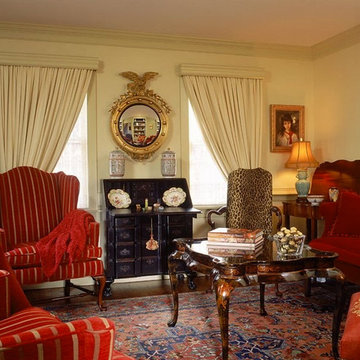 Traditional Living Space with Red & Gold Accents