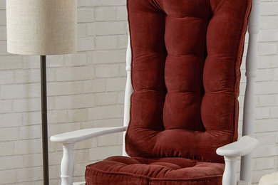Traditional Style White Rocking Chair With Burgundy Cushions