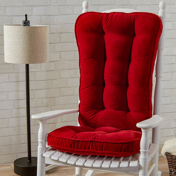 Traditional Style White Rocking Chair With Vibrant Red Seat Cushion