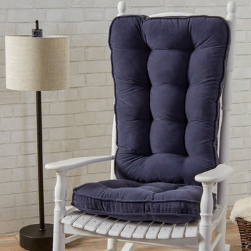 Traditional White Rocking Chair With Denim Cushions