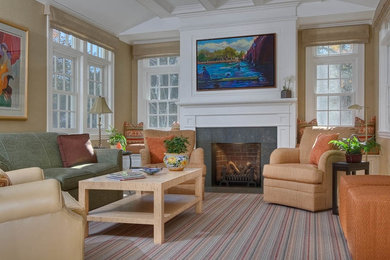 Example of a transitional living room design in Boston