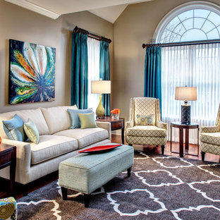Inspiration for a transitional formal dark wood floor living room remodel in Other with gray walls, no fireplace and no tv