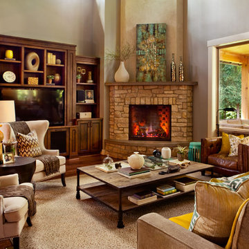 75 Beautiful Living Room with a Corner Fireplace Pictures & Ideas | Houzz