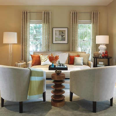 Mid-sized transitional living room photo in Boston with beige walls