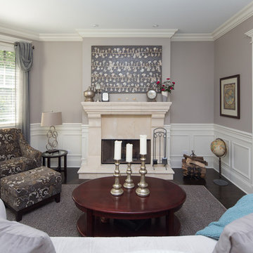 Transitional Style Living Room with White Wainscoting