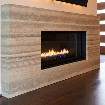 Travertine surround fireplace