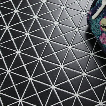 Triangular single color porcelain mosaic tile, black floor design
