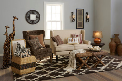 Example of an eclectic living room design in Charlotte