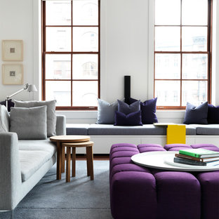 Ispirazione per un grande soggiorno design con pareti bianche