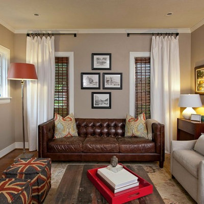 Living room - transitional living room idea in Dallas with gray walls