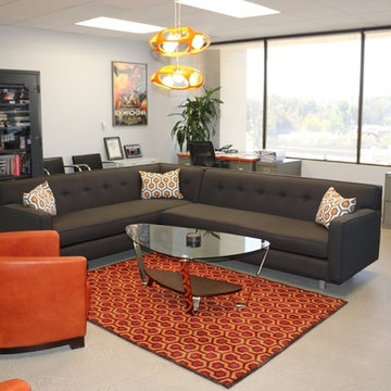 Tufted Brown Back Sectional in Mid Century Office | The Sofa Company