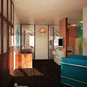 Turquoise accent - Two variants of one apartment - studio in Kiev for a family w