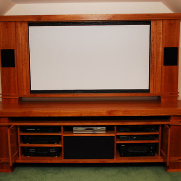 TV and Media Wall Units - Free Standing Wooden TV Unit with Projector Screen and