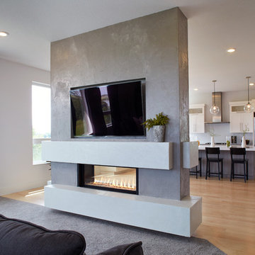 Two Sided Fireplace with Concrete Surround