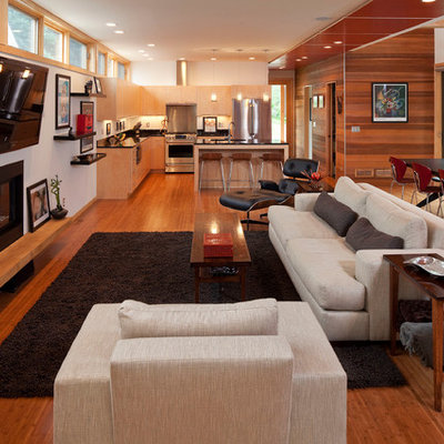 Inspiration for a contemporary living room remodel in Minneapolis with white walls