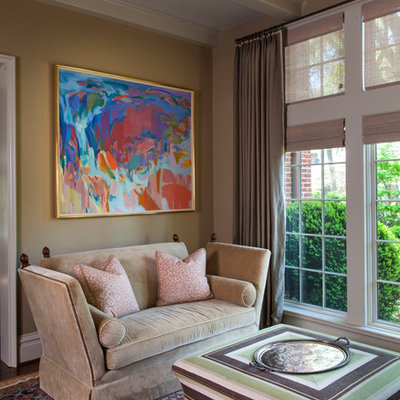 Example of a trendy living room design in Charlotte with beige walls