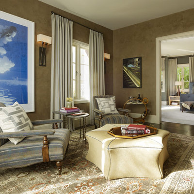 Inspiration for a contemporary dark wood floor living room remodel in San Francisco with brown walls