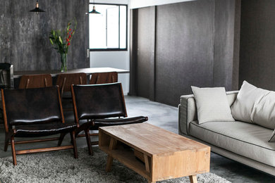 Design ideas for an industrial living room in Singapore.