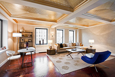 Свежая идея для дизайна: открытая гостиная комната среднего размера в стиле ретро - отличное фото интерьера