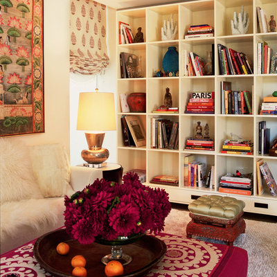 Inspiration for a mid-sized contemporary formal and enclosed dark wood floor living room remodel in Los Angeles with beige walls and no fireplace