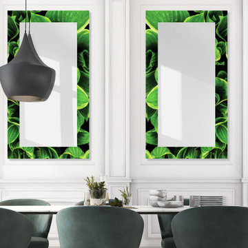Vibrant Green Leaf Framed Digital Imaged Wall Mirror