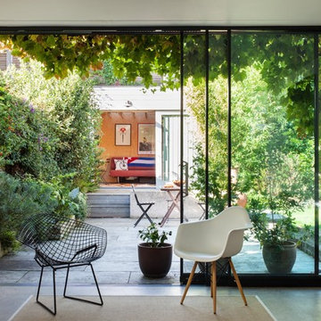 view from living area to garden and studio
