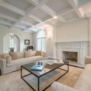 Villanova, PA :Living room with view of arched pocket doors