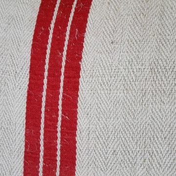 Vintage Red Stripe European Grainsack Pillows Pair