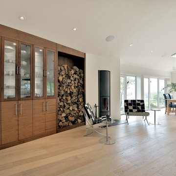 Walnut and silver leaf cabinets and logstore