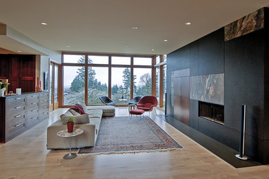 Living room - large modern living room idea in Portland