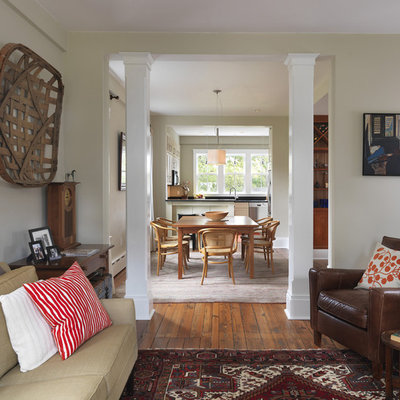 Inspiration for a contemporary living room remodel in Providence with green walls