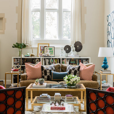 Living room - transitional living room idea in Boston with beige walls