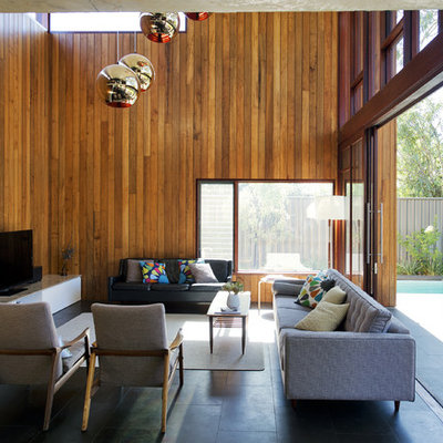 Mid-sized 1960s open concept living room photo in Perth with a tv stand