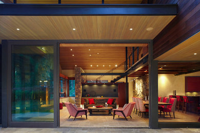 Design ideas for a contemporary open plan living room in Denver.