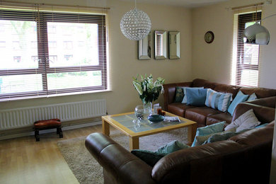 Inspiration for a medium sized traditional formal open plan living room in London with beige walls.