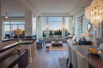 Large contemporary open plan living room in Vancouver.