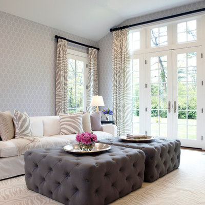 Inspiration for a transitional living room remodel in New York with gray walls