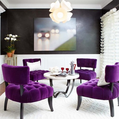 Inspiration for a small contemporary living room remodel in New York with black walls and no fireplace
