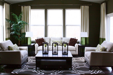 Example of a trendy living room design in Detroit