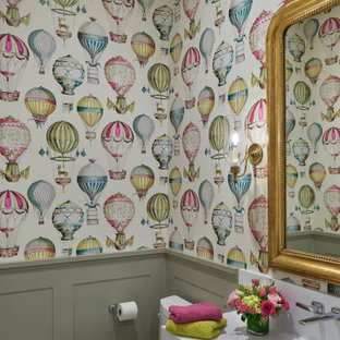 Inspiration for a timeless living room remodel with multicolored walls