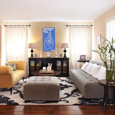 Inspiration for a transitional living room remodel in Orange County with beige walls