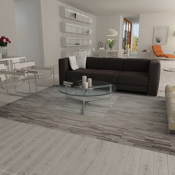 White and Gray Patchwork Cowhide Rug Stripes Design No. 252