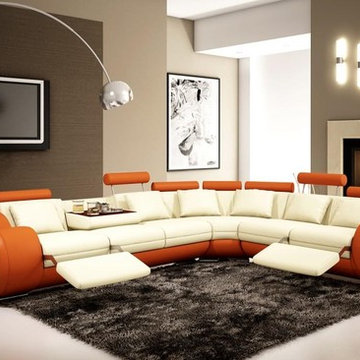 White and Orange Sectional Sofa With Adjustable Headrest