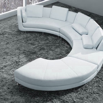 White Bonded Leather Curved Sectional Sofa Set